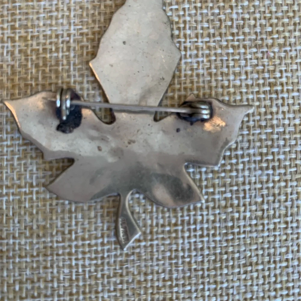 Vintage Alpaca Mexican silver abalone inlaid leaf shaped brooch - Picture 4 of 6